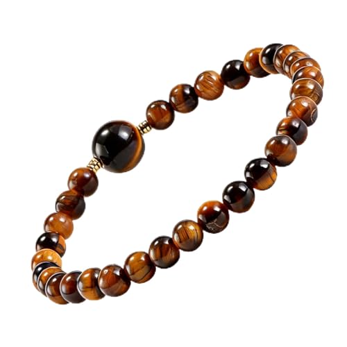 Tigers Eye Bracelets for Men Women Stretch Adjustable Bracelet Natural Tiger Eye Beaded Gemstone Bracelet Handmade Polishing for Spiritual Healing Meditation Yoga - color: Color-3, size: 7 inch