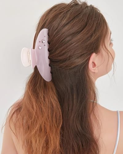 MAORULU Cute Claw Clip for Women – 4.3'' Large Acetate Hair Clips for Thick Thin Curly Long Hair, Durable Hair Clamps Non-slip Jaw Clip, Strong Hold, Stylish French Design (Pink Rhinestone Clips) - color: Pink Rhinestone Clips