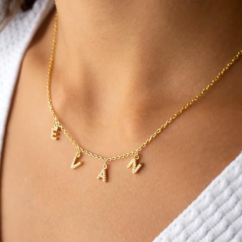 TRANGEL ProJewelry Gift for Christmas, Personalized Initial Necklaces for Women,Custom Name Necklace with Shiny Zircon,Dainty A-Z Pendant Letter Charm Necklace,Trendy Gold Jewelry Gift