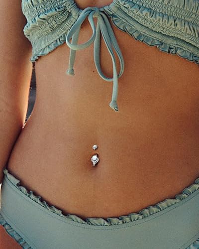 G23 Solid Titanium Belly Button Rings for Women Bezel Cluster 14G Implat-Grade Hypoallergenic Navel Rings Cute 14g Belly Rings - color: A-White Opal