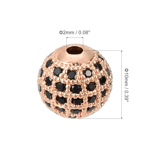 uxcell Round Charm Spacer Beads, 8Pcs 10mm - Brass, Zircon for DIY Bracelets Earrings (Black - Rose Gold) - color: Rose Gold, size: 10mm
