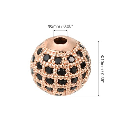 uxcell Round Charm Spacer Beads, 8Pcs 10mm - Brass, Zircon for DIY Bracelets Earrings (Black - Rose Gold) - color: Rose Gold, size: 10mm