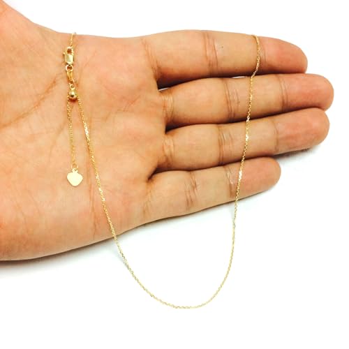 Jewelry Affairs 10k Yellow Real Gold Adjustable Cable Link Chain Necklace, 0.9mm, 22"