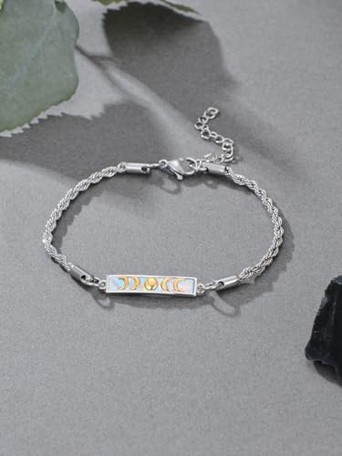 Waves/Tree of Life/Mushrooms/Moon Phase/Butterfly/Hummingbird Bracelet/Anklet 925 Sterling Silver Adjustable Abalone Shell Bar Bracelet/Anklet Summer Jewelry Gifts for Women - color: Moon Phase-Opal, size: Bracele 7"+2"