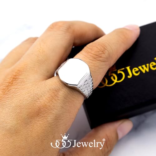 555Jewelry Stainless Steel Solid Plain High Polish Round Signet Ring for Men - color: Square Silver