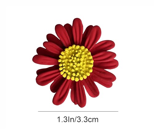 6 Pcs Daisy Flower Brooches, Sunflower Lapel Pins, Sun Flower Brooches, Floral Lapel Pins for Women Fashion Jewelry Accessories - color: Red