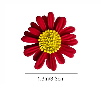 6 Pcs Daisy Flower Brooches, Sunflower Lapel Pins, Sun Flower Brooches, Floral Lapel Pins for Women Fashion Jewelry Accessories - color: Red