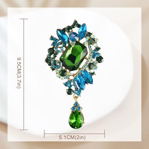 YOQUCOL Retro Austrian Crystal Big Brooch Pin for Women Large Flower Shape Brooches Lapel Pins for Sweater,Coat Dress Accessories - color: B-Green