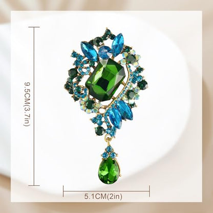 YOQUCOL Retro Austrian Crystal Big Brooch Pin for Women Large Flower Shape Brooches Lapel Pins for Sweater,Coat Dress Accessories - color: B-Green