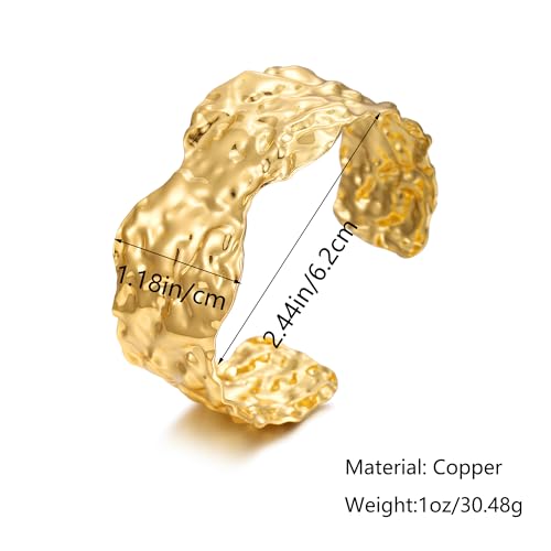 Chunky Gold Cuff Bangles Bracelets for Women Wide Hammered Bangles Vintage Statement Wrist Cuff Bracelets Jewelry