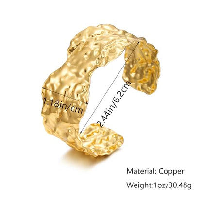 Chunky Gold Cuff Bangles Bracelets for Women Wide Hammered Bangles Vintage Statement Wrist Cuff Bracelets Jewelry