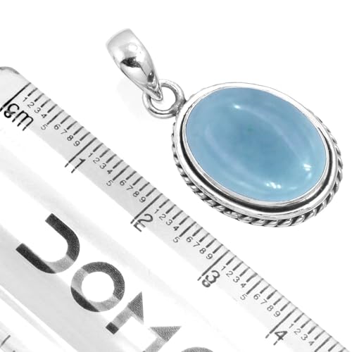 Chunky Natural Gemstone Pendant Necklace For Women Onyx, Turquoise, Amber, Garnet Oval Boho Genuine 925 Sterling Silver Handmade Jewelry - color: Angelite