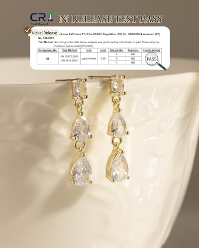 14K Gold Plated/Sterling Silver CZ Pearl Drop Dangle Earrings for Women - color: Gold-3 CZ