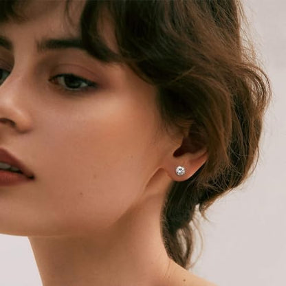 Ringcal Stainless Steel Stud Earrings Set Hypoallergenic Cubic Zirconia 14K White Gold CZ Earrings for Women - color: Gold-6Pairs-3 4 5 6 7 8mm
