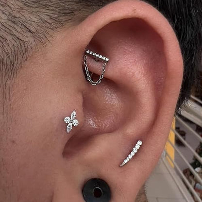 FINE4U 1PC ASTM F136 Titanium 16G Flatback Stud for Tragus, Helix, Conch 6mm 8mm - Screw on Cartilage Earring Piercing Jewelry - color: Four-Pointed Star C - Tit