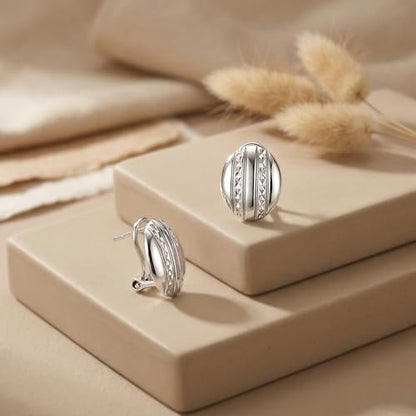 LeCalla 925 Sterling Silver Omega Back Stud Earrings for Women | Classic Pierced Omega Closure Earring | Earring Jewelry Gift for Her, Wife or Girlfriend | Daily Wear & Special Occasion Earring - color: Oval Diamond-Cut