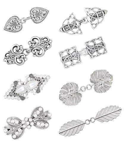 8Pcs Sweater Shawl Clips Vintage Cardigan Collar Clips Dress Shirt Brooch for Women Cape Cloak Cinch Closure Clip - color: Silver-B