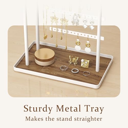 susswiff Jewelry Holder Organizer Stand - Adjustable Tall 17.5" (Max), Sturdy Jewelry Hanger for Necklaces, Earrings, Bracelets, Rings, Jewlery Display and Storage, White, Metal - color: White