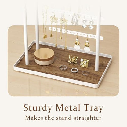 susswiff Jewelry Holder Organizer Stand - Adjustable Tall 17.5" (Max), Sturdy Jewelry Hanger for Necklaces, Earrings, Bracelets, Rings, Jewlery Display and Storage, White, Metal - color: White