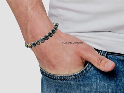 Amazing Gemstone Black Sulemani Hakik Crystal Bracelet for Women Men's Gifts - Protection Healing Crystal Bracelet - 8mm Gemstone Beaded Stretchable Bracelet Pulseras Para Hombres Mujer Stocking Stuffers Mothers Day Gift - color: Black Sulemani Hakik