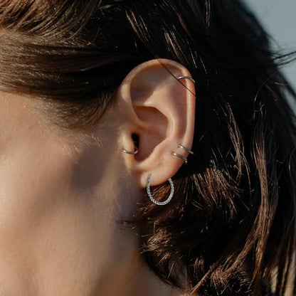 Cable Hoop Earring for Women Light-Weight Twisted Italian Design Round Hoop Earrings Diameter 25mm - color: silver