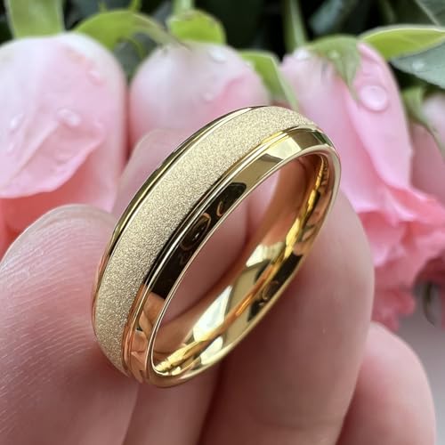 TUTISS 6mm 8mm Black/Gold/Rose Gold/White Tungsten Rings for Men Women Fashion Engagement Wedding Bands Sandblasted Finish I Love You Engraved Comfort Fit - color: 6mm Gold Tungsten I Love You