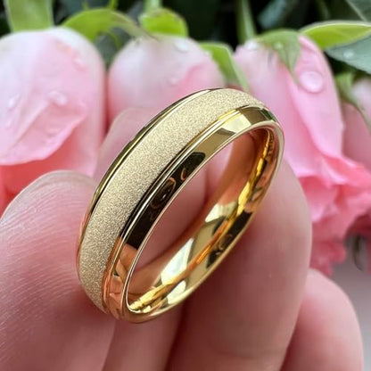 TUTISS 6mm 8mm Black/Gold/Rose Gold/White Tungsten Rings for Men Women Fashion Engagement Wedding Bands Sandblasted Finish I Love You Engraved Comfort Fit - color: 6mm Gold Tungsten I Love You