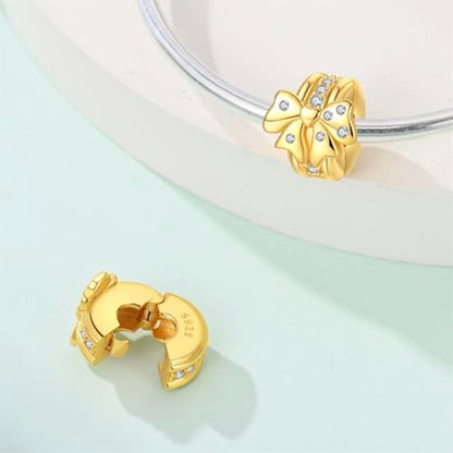 925 Sterling Silver Stopper Clip Charms for Bracelet Necklace Spacer Beads with 5A Cubic Zirconia Mother's Day Christmas DIY Gift for Women(2PCS) - style: Golden Bow