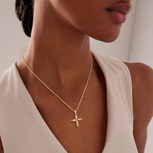 Fettero Cross Necklace for Women Faith Pendant 14K Plated Dainty Chain Necklaes Minimalist Simple Tiny God Lords Prayer Religious Jewelry - style: Emerald snake-head