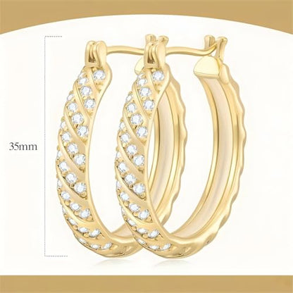 14K Gold Hoop Earrings for Women 14K Gold Earrings Jewelry Spiral Cubic Zirconia Thick Hoops Hypoallergenic Womens Huggie Earring 20/25/30/35MM - size: 35MM