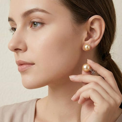 Pearl Stud Earrings Multicolor Shell Beads Pearl Hypoallergenic Stud Earrings Ocean Shell Pearl Jewelry - color: Yellow