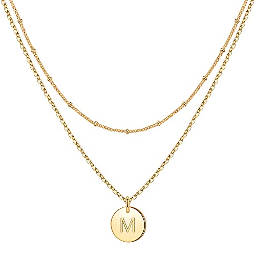IEFWELL Initial Necklaces for Women Girls, Disc Letter A-Z Layered Necklace | Disc Necklaces for Women Girls, 14K Gold Plated, Double Side Engraved Coin Necklaces, Jewelry Birthday Gifts for Teen Girls - color: Gold, size: 16"+2"/18"+2", style: M