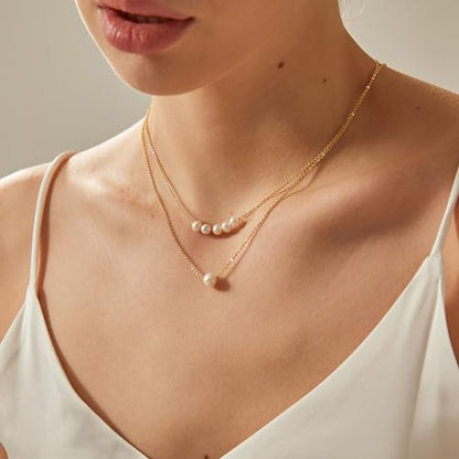 Pearl Necklace for Women- 14K Gold-plated/White Gold-plated Dainty Pearl Necklace for Women - color: Gold single pearl