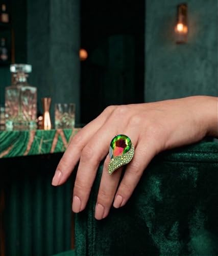 NYFASHION101 Radiant Teardrop Stone Adjustable Cocktail Statement Ring - color: Curvy Green Tint Aurora Borealis/Gold-Tone