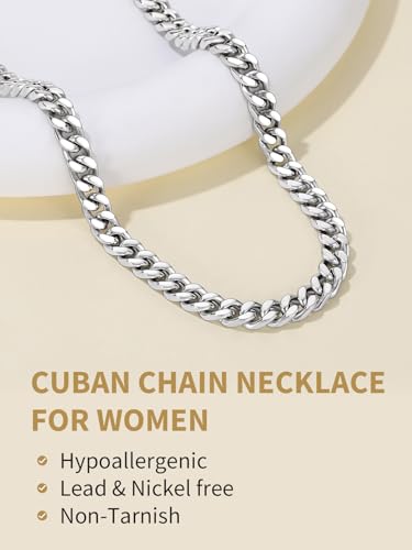 FindChic Cuban Link Chain Necklace for Women Men, Silver/Gold Plated Stainless Steel Solid Miami Curb Chain Hip Hop Punk Statement Jewelry, 5/12/14mm Width, 16/18/20 Inch Length, with Gift Box - color: 01. 5mm-Silver, size: 16inches