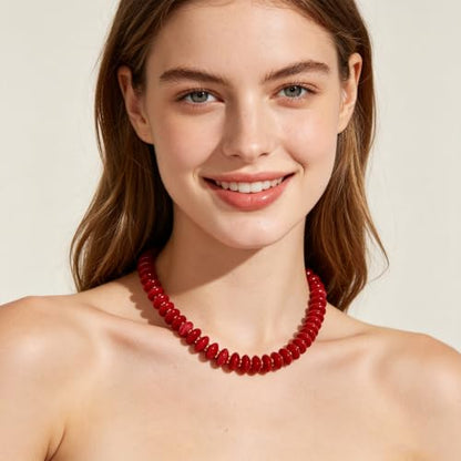 Acrylic Beaded Necklace for Women,Beach Strand Jewelry Gifts | Statement Necklace,Cute Trendy Handmade Jewelry for Women,Chunky Beaded Necklace,Resin Beads Choker - color: Red