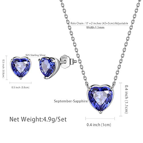 Aurora Tears Hearts Necklace Earrings Jewelry Sets - Women 925 Sterling Silver Birthstone Pendants Earrings Set Crystal Wedding Birthday Jewelry - color: L.December-set