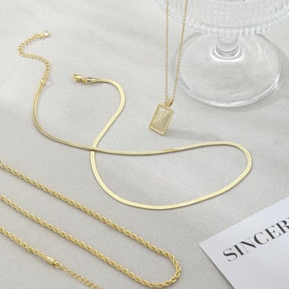 Layered Gold Silver Necklaces for Women, Stackable Stack 14K Real Gold Plated Silver Chain Necklace Diamond Circle CZ Layering Pendant Necklaces Trendy Gold Jewelry Set Gifts - color: gold, style: 3PC-Rectangle