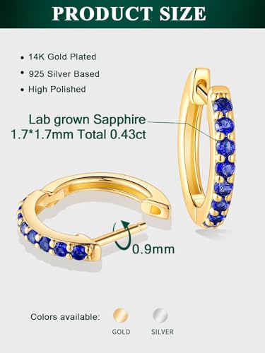 Chunky Emerald Sapphire Ruby Hoop Earrings, Princess or Round Cut, 14k Yellow Gold Plated Sterling Silver Cubic Zirconia Huggie Earings Minimalist Hoops Earrings for Women Wedding Daily Birthday - style: Round cut -Sapphire -Gold