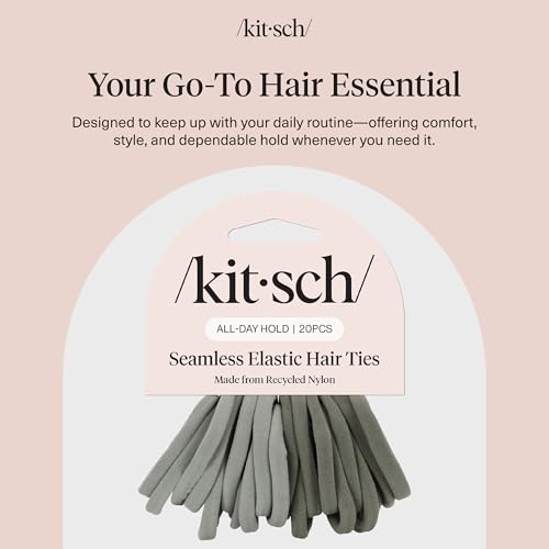 Kitsch Elastic Hair Ties No Damage | Stretchy Hair Bands- Eucalyptus, 20pcs | Strong All-Day Hold Hair, Rubber Bands For Hair, Ponytail Holders | Hair Accessories for Everyday Use - color: Eucalyptus (Pack of 20)