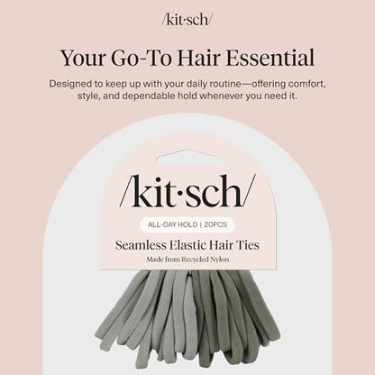 Kitsch Elastic Hair Ties No Damage | Stretchy Hair Bands- Eucalyptus, 20pcs | Strong All-Day Hold Hair, Rubber Bands For Hair, Ponytail Holders | Hair Accessories for Everyday Use - color: Eucalyptus (Pack of 20)