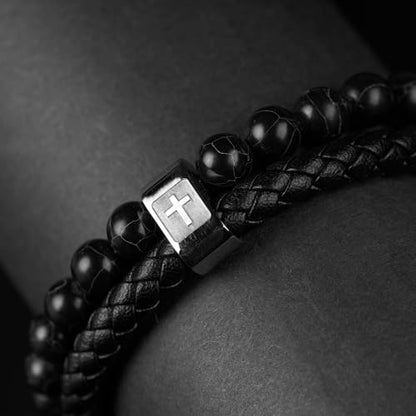 Cross Bracelet for Men - Genuine Leather Religious Bracelets | Stylish Christian Bracelet for Men - Perfect Faith Accessory | Mens Cross Bracelet - Christian Jewelry - style: Midnight