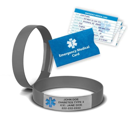Engraved Medical Alert Bracelet - Large Gunmetal Gray - color: Gunmetal Gray, size: 8 3/8" (large)