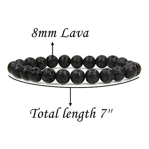 Angelstones Gemstones 8mm Round Beads Healing Crystal Bracelet for women | Natural Gemstone, Handmade Gifts for Women, Healing Crystal Round Beaded Stretch Bracelets, Unisex Jewelry for Women and Men - color: Lava