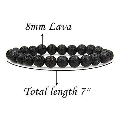 Angelstones Gemstones 8mm Round Beads Healing Crystal Bracelet for women | Natural Gemstone, Handmade Gifts for Women, Healing Crystal Round Beaded Stretch Bracelets, Unisex Jewelry for Women and Men - color: Lava