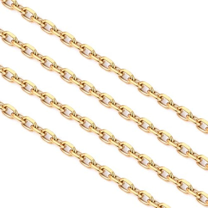 24PCS 18K Gold Plated Rolo Cable Chain Necklace Bulk for Jewelry Making | 1.5mm 18 inch Finished Stainless Steel Oval Cable Link Chains for Necklace DIY Craft - color: 1.5mm Gold Color