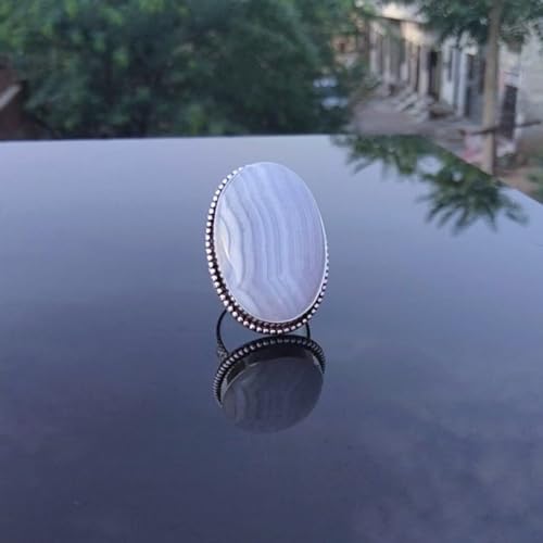 Blue Lace Agate Ring, Statement Ring, Big Gemstone Ring, Vintage Style, Agate Ring, Weding Ring, Handmade Ring, Gift For Her, 925 Sterling Silver Ring, Christmas Day Gift, Unique Jewelry