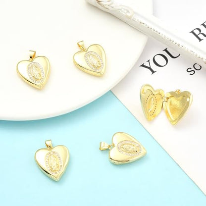 Mary Photo Locket Charms for Jewelry Making Brass Frame Charms Memorial Bracelet Necklace Earring Keychain - style: Heart