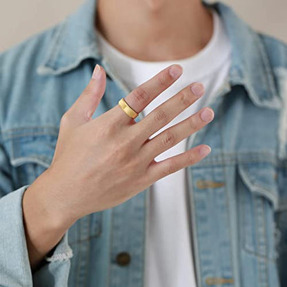 Stainless Steel Wedding Band Ring For Men Women | Sandblasted matte finish, 4mm/6mm/8mm widths, steel/black/gold-tone colors, everyday wear, wedding - color: Smooth-8mm-Gold