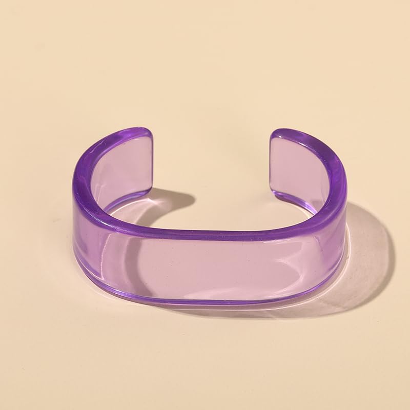 Acrylic Colorful Resin Open Bracelet Geometric Simple Transparent Wide Cuff Bangle for Women Lightweight Colorful Chunky Thick Thin Wide Face Resin Acrylic Cuff Bangle Jewelry - color: Purple